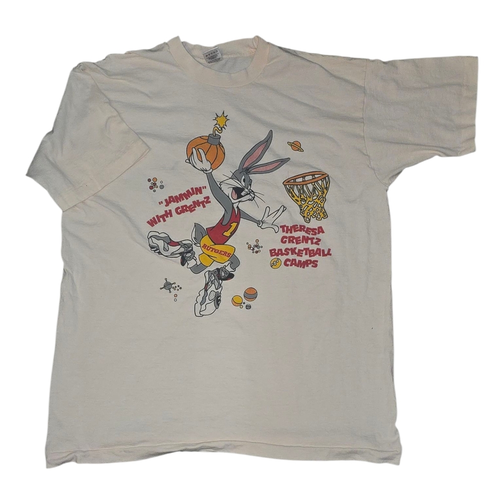 Fruit of the Loom White Bugs Bunny Basketball Tee Rutgers Rare Single Stitch